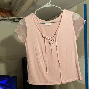 Pink sheer sleeve crop top